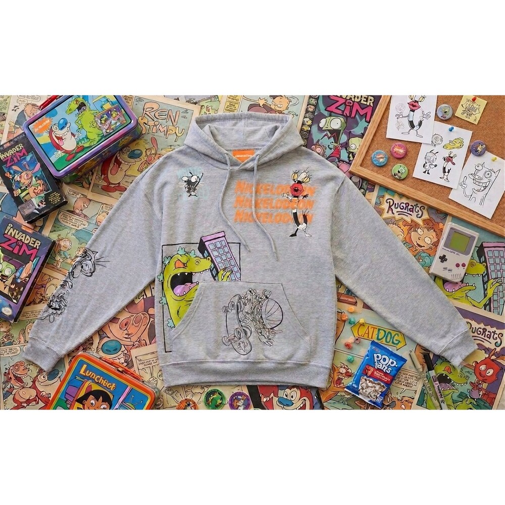 Nickelodeon Men’s S Hoodie NWT Cartoon Graphic All Over Print Retro Rugrats Top